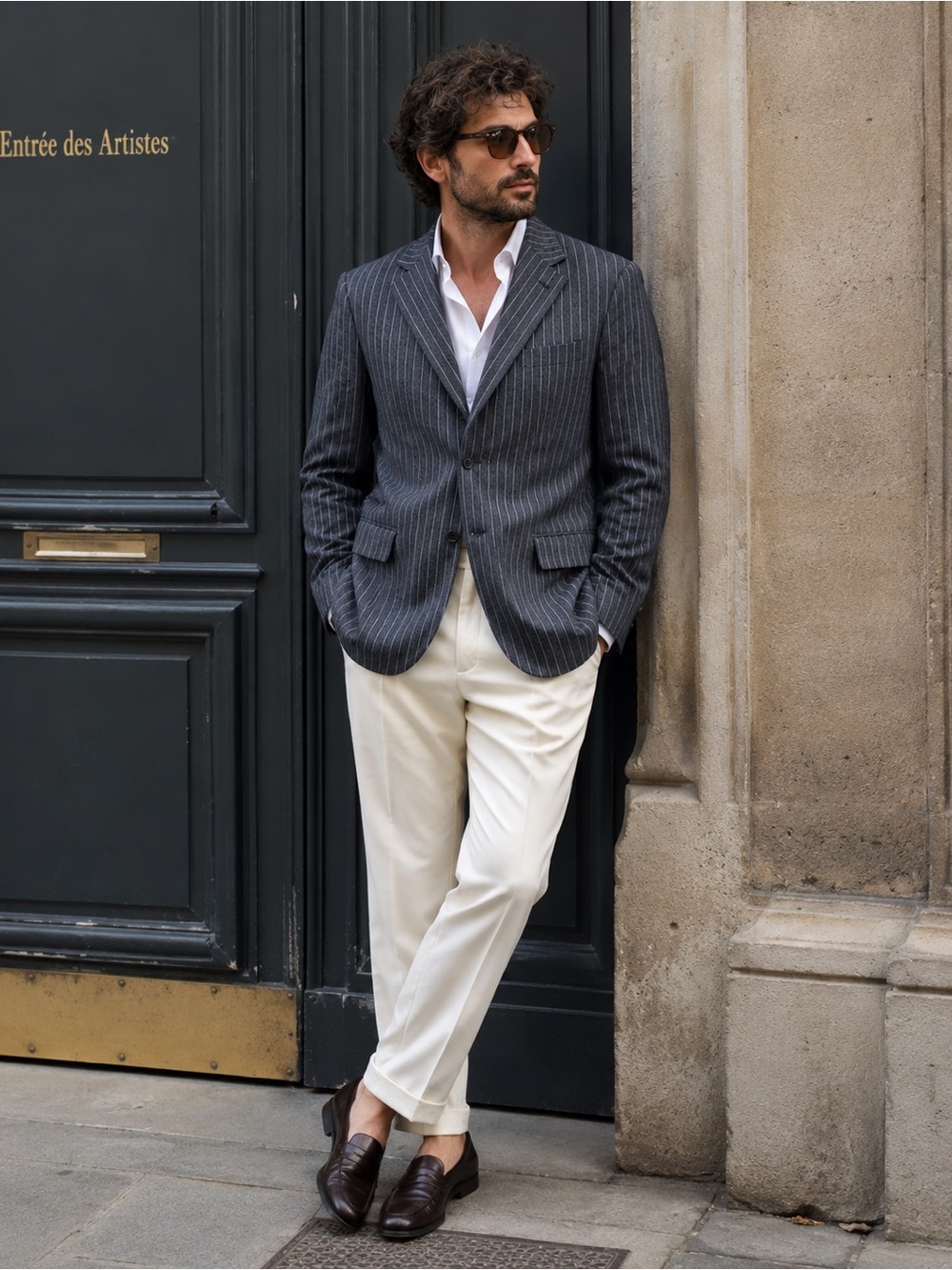 Sabato Russo Italy 100% Linen Pinstripe Blazer Sport Coat 44R Old Money Preppy